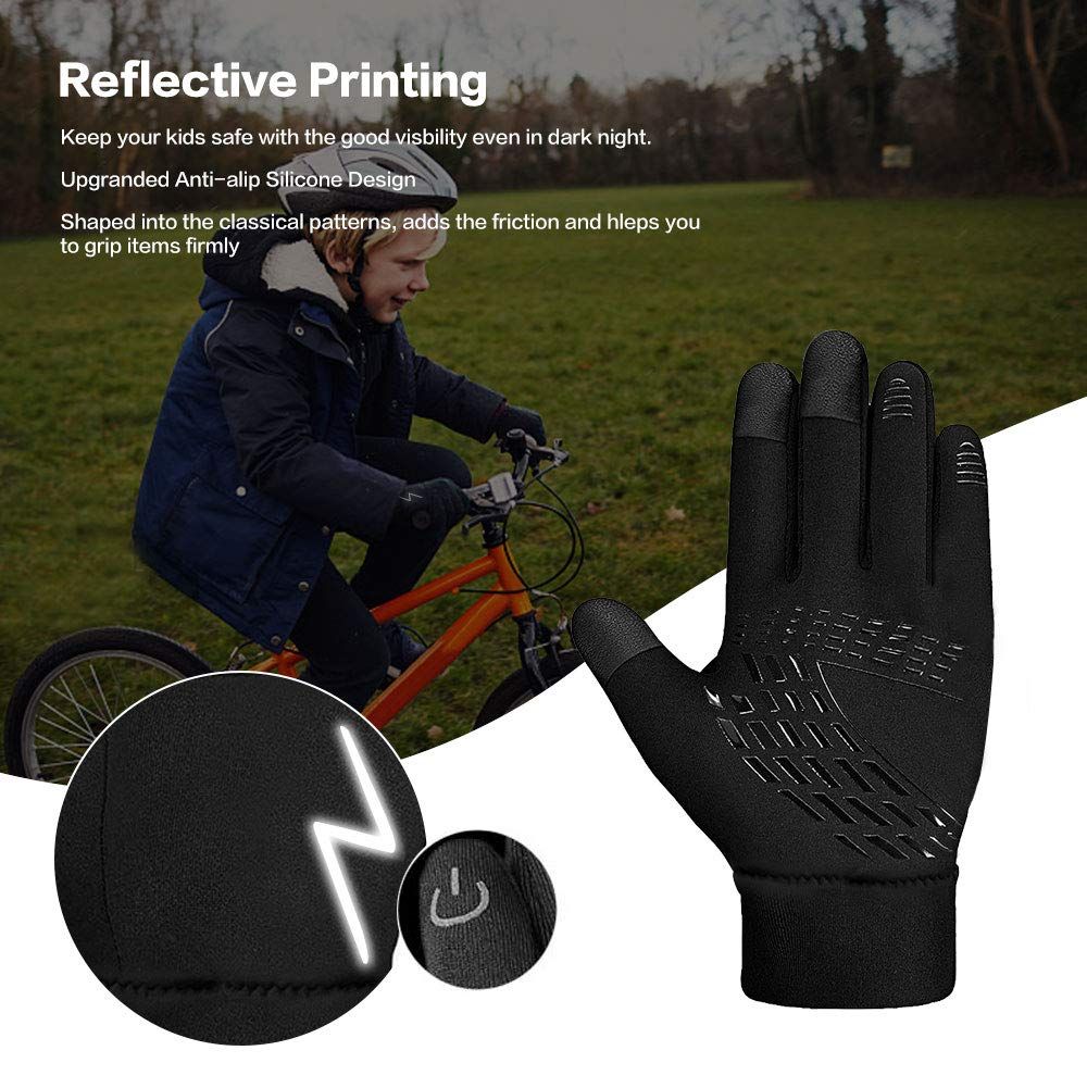 Kids winter gloves by Everything Baby, waterproof touchscreen fleece gloves for boys and girls ages 3-15, with anti-slip grip.