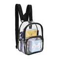 Black mini waterproof backpack for girls, stadium approved, suitable for sports, festivals, and outdoor events.