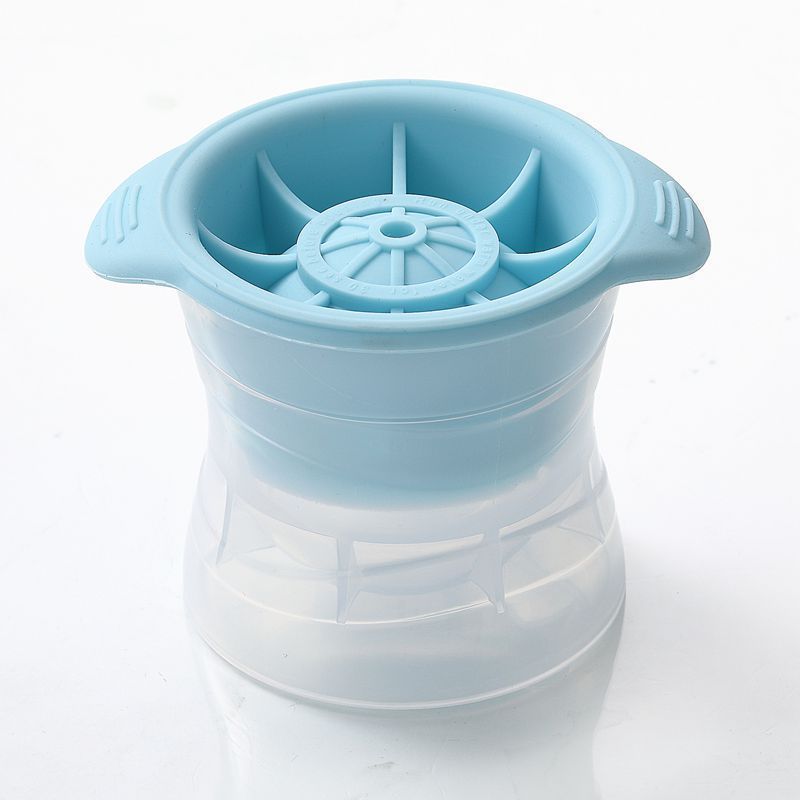 Reusable silicone ice cube molds tray with blue and grey giant round spheres for whiskey or beverages, by Everything Baby.