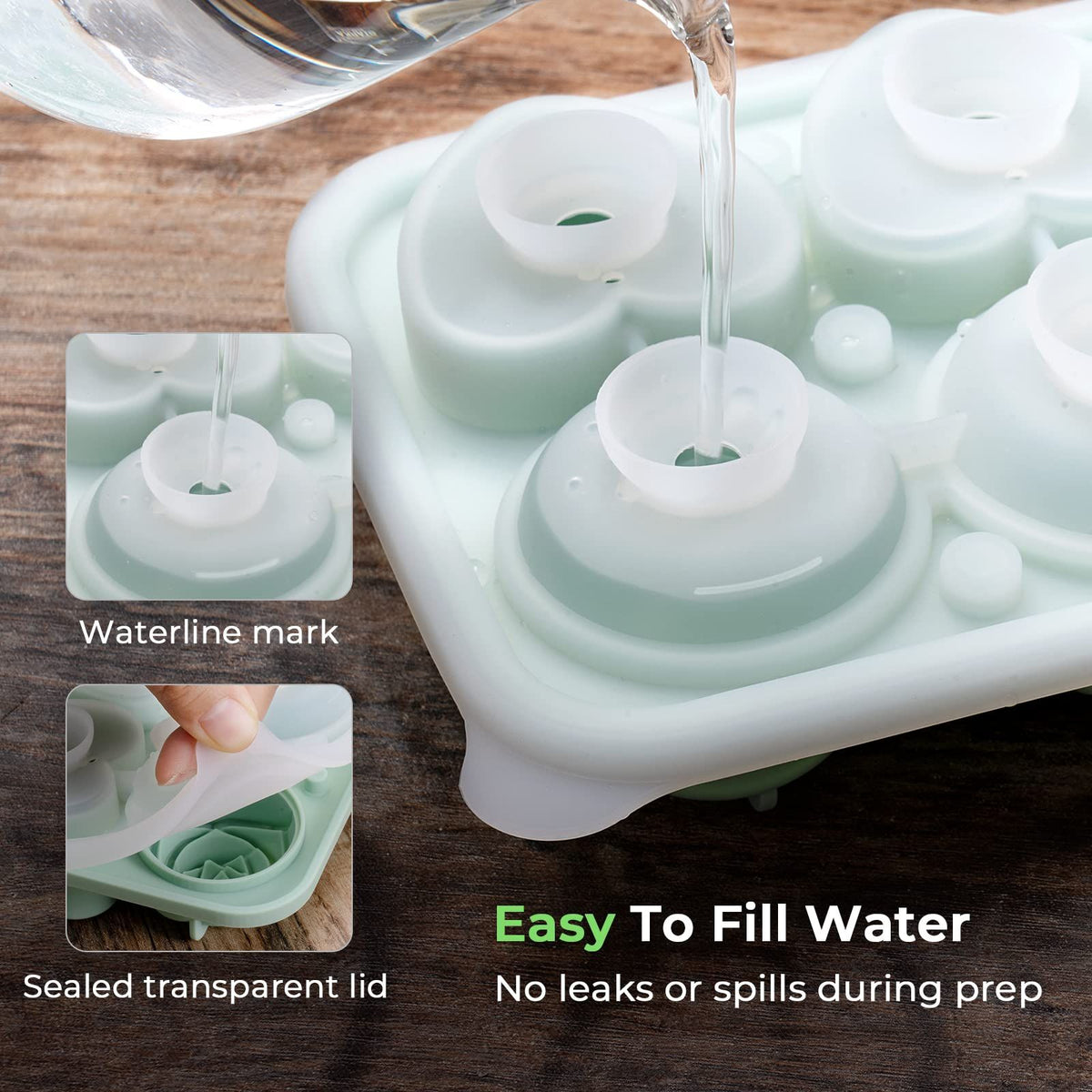 Silicone ice cube tray with rose and heart shapes, clear funnel lid, ideal for creating fun ice cubes for kids and babies.