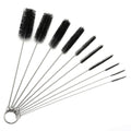 Set of 10 baby bottle and straw cleaning brushes, including nylon tube brushes, for sippy cups, tumblers, and water bottles.