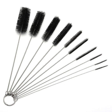 Set of 10 baby bottle and straw cleaning brushes, including nylon tube brushes, for sippy cups, tumblers, and water bottles.