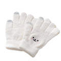 Warm touch screen knitting gloves for kids with cute cartoon embroidery, soft and skin-friendly, perfect for cold weather cycling.