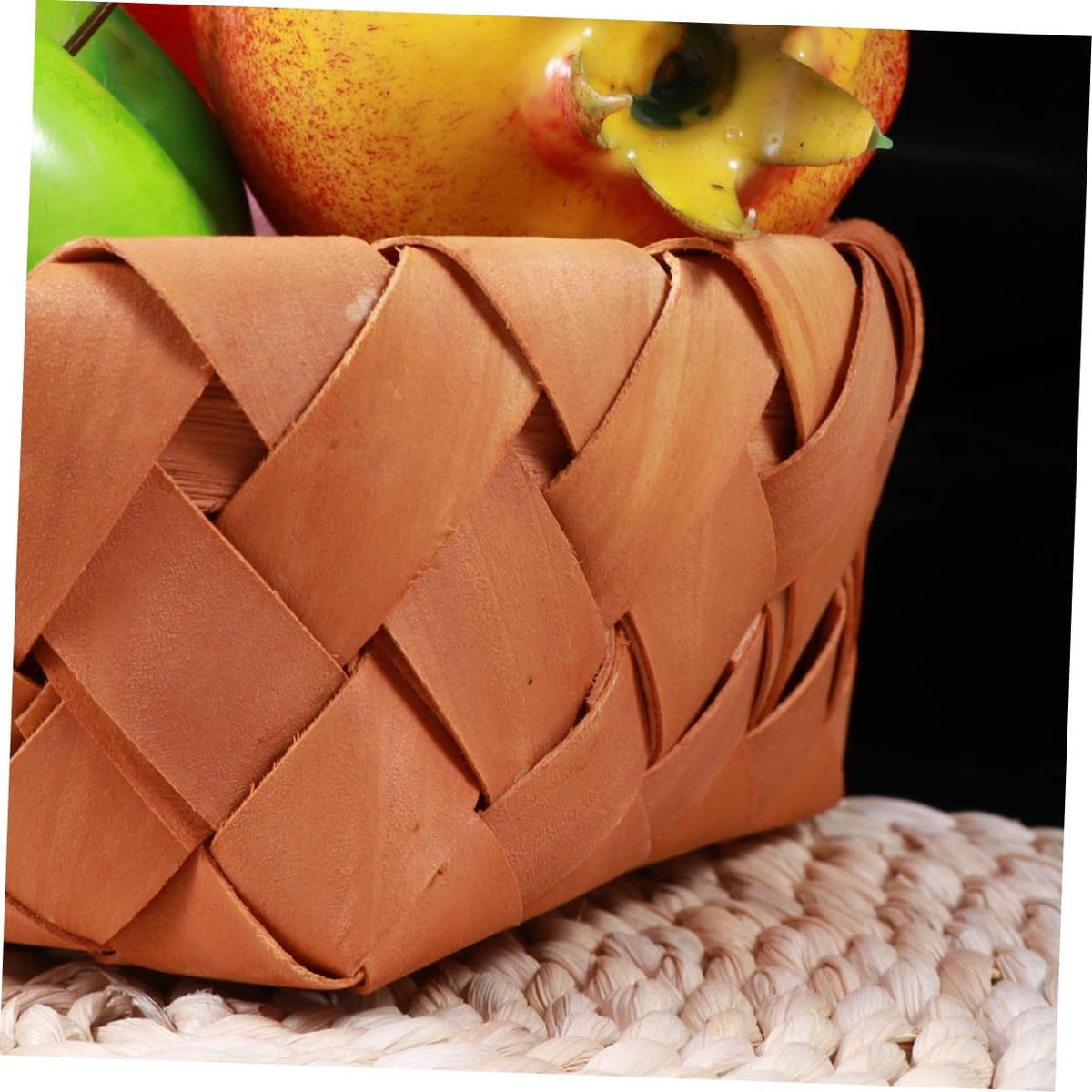Wooden woven storage basket for toys or fruit, made of wood, ideal for kids' room organization by Everything Baby.