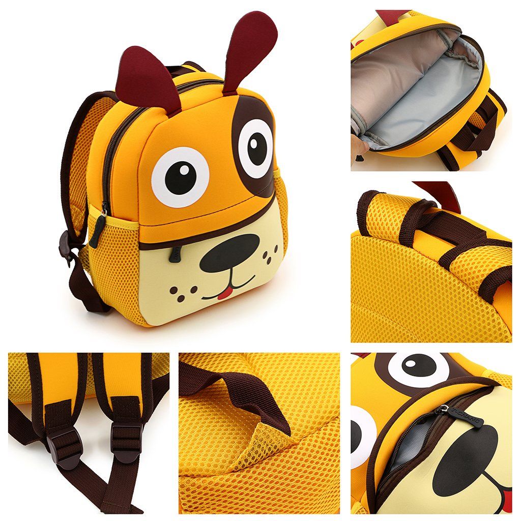 Cute toddler backpack for boys and girls with cartoon design, made of neoprene, perfect for preschool and kindergarten.