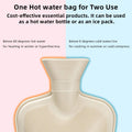 Rubber hot water bottle with soft cover, 2-liter capacity, used for pain relief and soothing cramps, suitable for baby and kids care.
