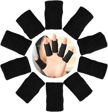 Black summer finger sleeves for kids, elastic trigger braces and knuckle compression protectors, designed for arthritis and sports support.