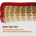 Dog tug toy with jute pillow and two handles for interactive play and tug of war, ideal for puppies and active dogs.