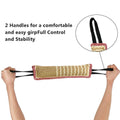 Dog tug toy made of jute with two handles, perfect for interactive play and tug of war with puppies or dogs.