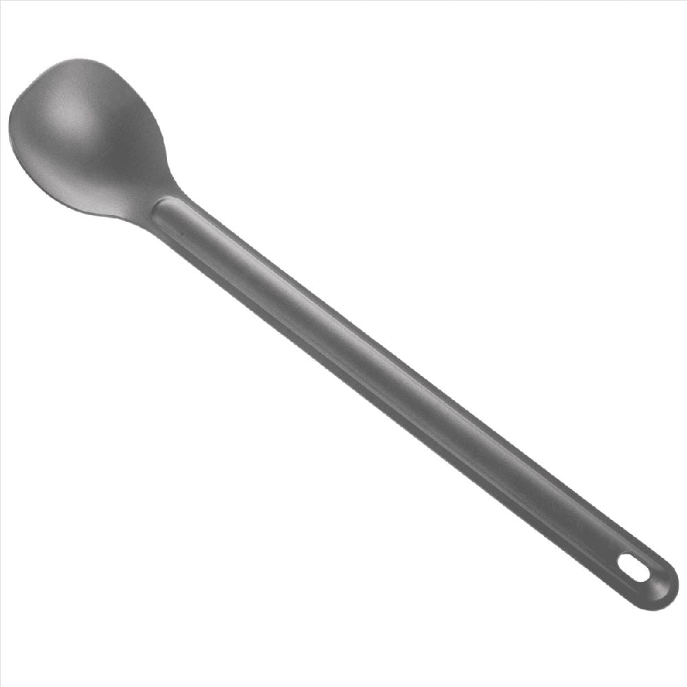 Three titanium camping spoons with long handles, 21.5cm in length, ideal for outdoor tableware and camping outdoor play.