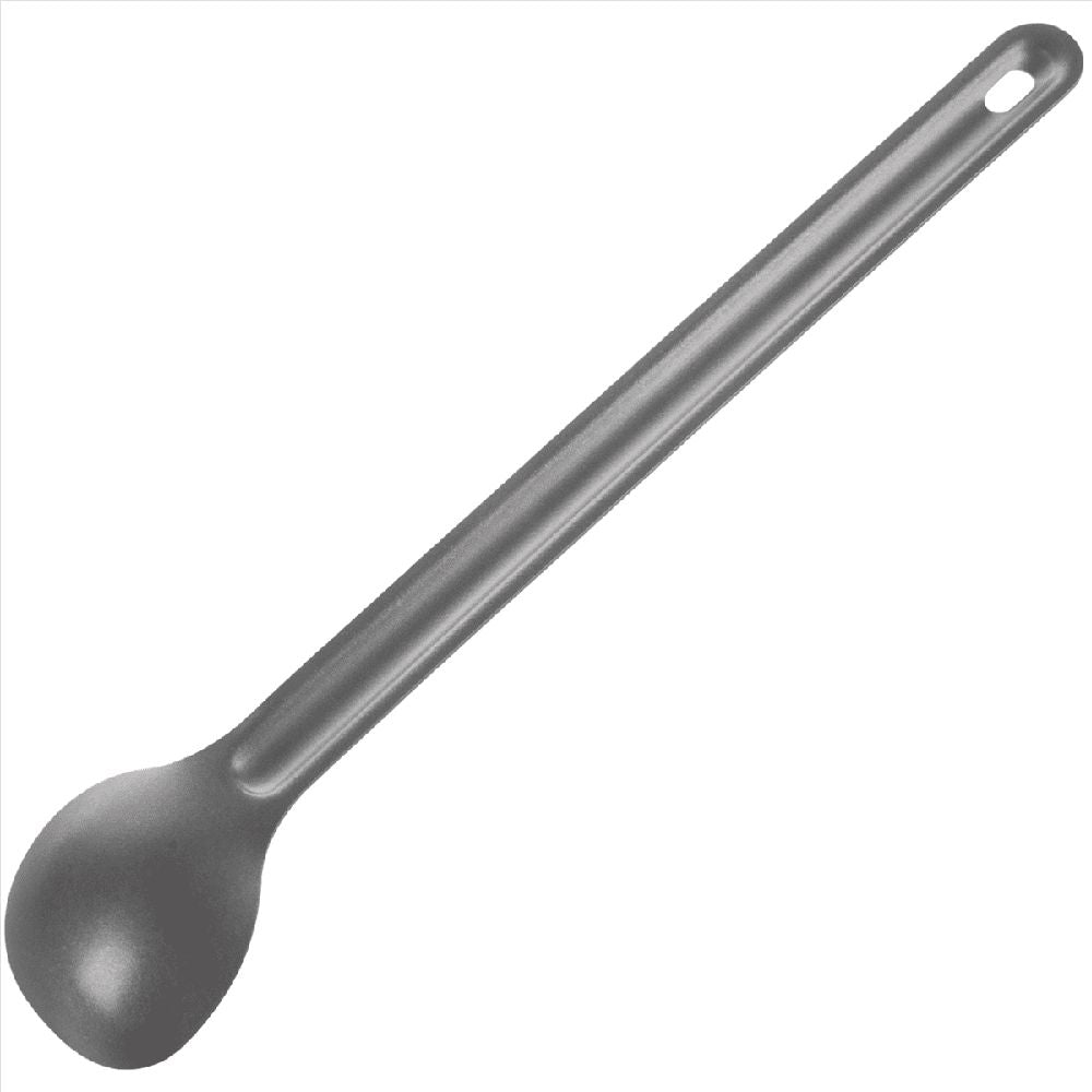 Three titanium camping spoons with long handles, 21.5cm size, ideal for outdoor tableware and camping activities.
