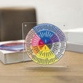 Acrylic Feelings Wheel and Needs Wheels mental health tool for children, featuring colorful emotion and needs sections, on a white background.