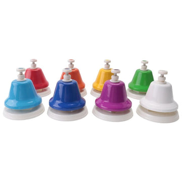 Colorful rainbow metal desk bells with 8 notes, musical learning hand percussion toy for kids by Everything Baby