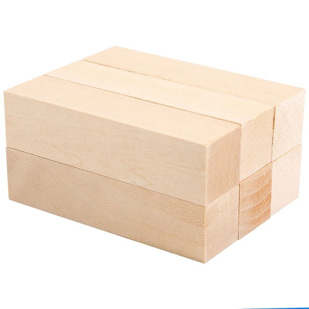 Six basswood carving blocks for kids' woodworking hobby kit, ideal for beginners, by Everything Baby.
