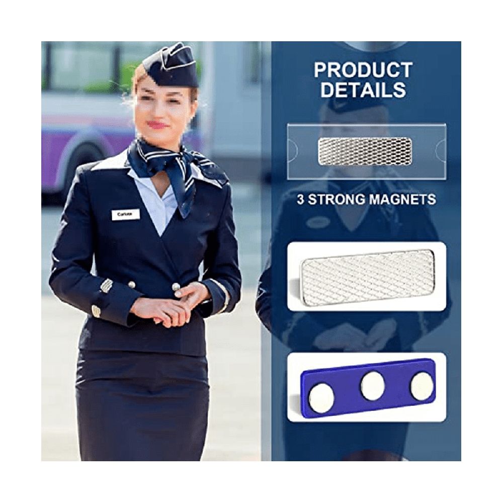Magnetic name tags and badge holders with three strong magnets, set of 10, designed for secure attachment and easy identification.