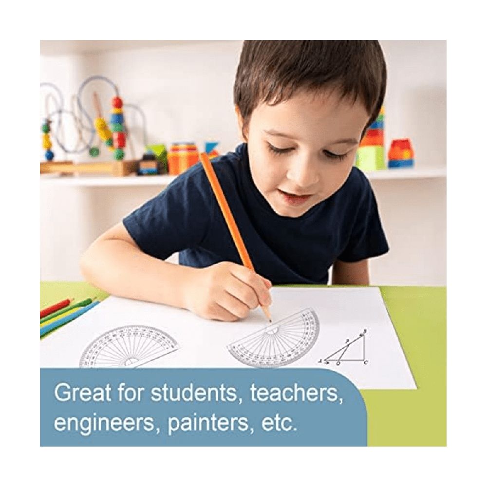 Set of 100 plastic math protractors, 180-degree classroom and engineering protractor set for kids and educational use.