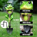 Green resin frog figurine with shovel, 16.5cm outdoor garden statue, hand-painted decorative toy for kids' outdoor play.