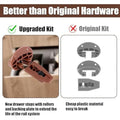 Eight sets of brown plastic drawer track guides for center mount dresser drawers, suitable for kid's furniture and changing tables.