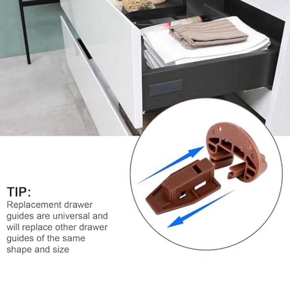 Eight-set plastic drawer track guides kit for center mount dressers, brown replacement parts for kid's furniture drawers.