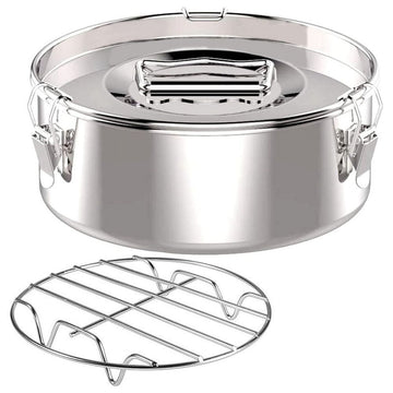 Stainless steel flan pan mold with lid, 2.3 Qt, for baking and pretend play, designed for kids' toy kitchen set by Everything Baby.