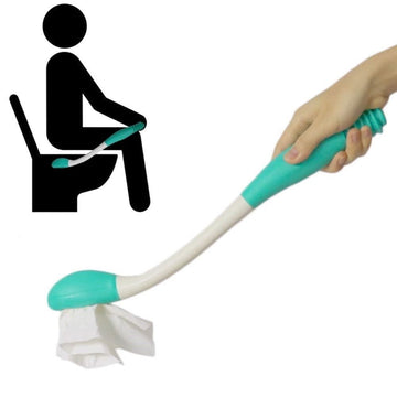 Aid Wiper self-assist bathroom wipe tool for pregnant, seniors, and handicap use, with long reach design for comfortable hygiene.