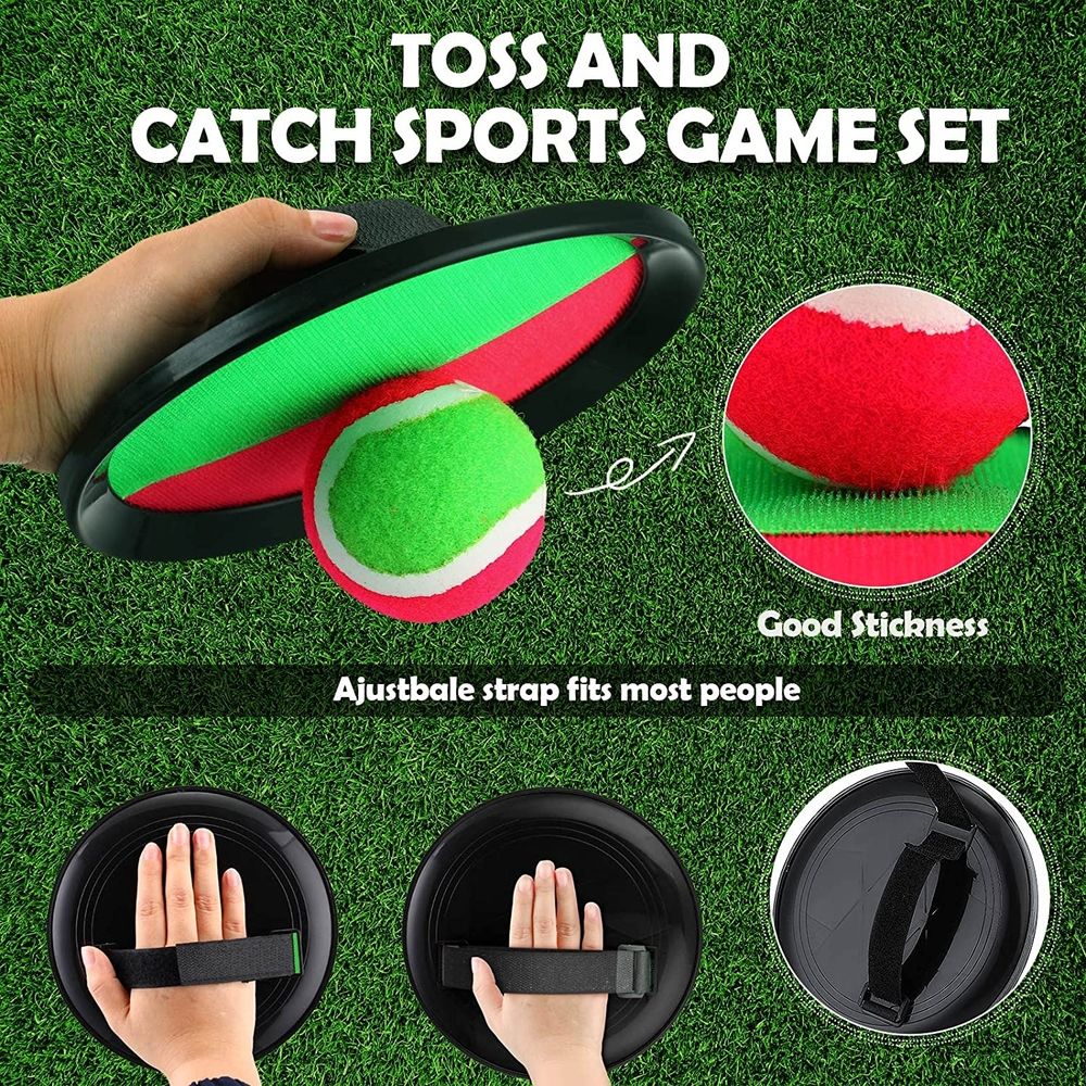 Toss and catch ball game set with 8 discs and 8 balls, Velcro catching balls, ideal for beach, yard, family, teens, and kids outdoor play