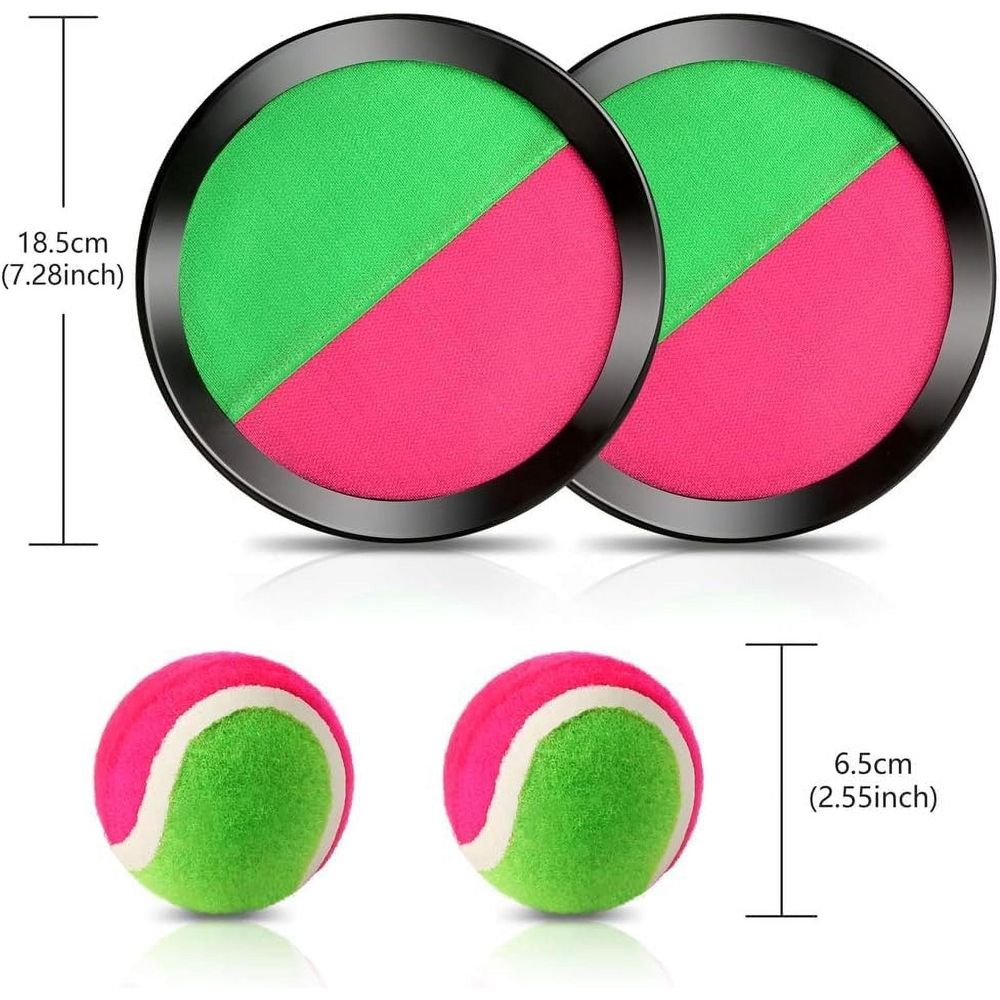 Toss and catch ball game set with 8 Velcro discs and balls for outdoor family, beach, and yard play, suitable for kids and teens.