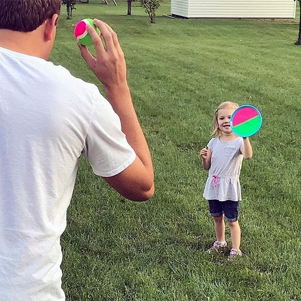 Toss and catch ball game set with 8 discs and 8 balls, Velcro catching balls for outdoor beach and yard family play.