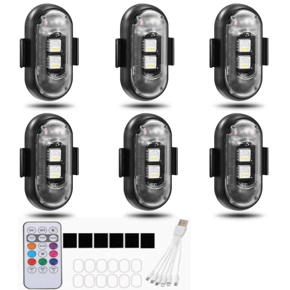 Wireless LED strobe lights with remote control, 8 colors, waterproof and anti-collision, ideal for cars, trucks, motorcycles, and drones.