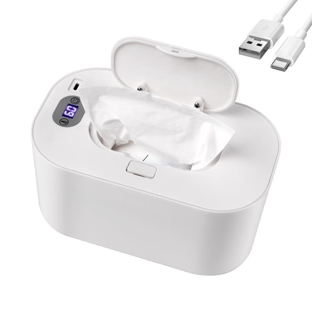 White baby wipe warmer and dispenser with 5 temperature modes, portable design for newborns, from Everything Baby.