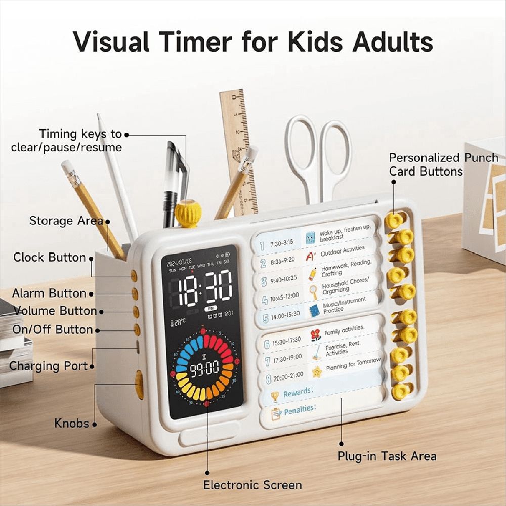 Everything Baby visual timer for kids and adults, toddler silent timer with planning board for schedules and task management.