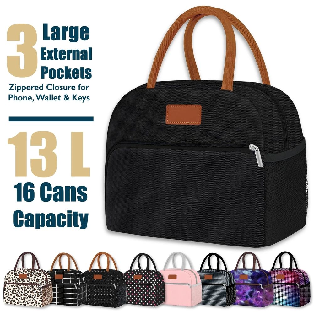 Insulated lunch bag for women and teens, large capacity cooler tote with zippered pocket, cute aesthetic design for work or school.