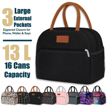 Insulated lunch bag for women and teens, large capacity cooler tote with zippered pocket, cute aesthetic design for work or school.