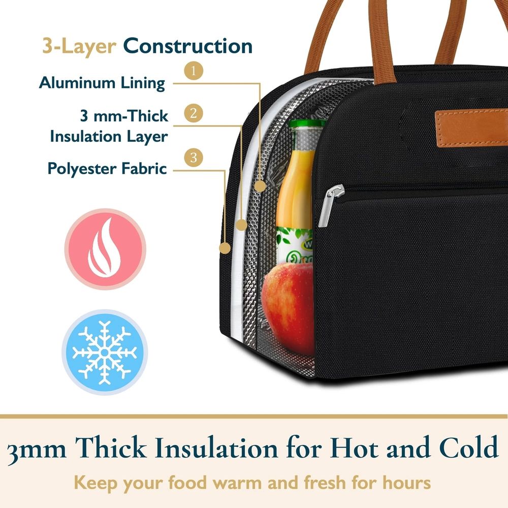 Insulated lunch bag for women, large capacity cooler tote with zippered pocket, ideal for work, school, and everyday use