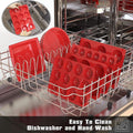Red 12-cup silicone muffin pan by Everything Baby, ideal for baking cupcakes and kid-friendly treats.