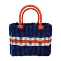 Imitation rattan basket with handle for fruit, vegetables, or picnic, made of woven straw, portable for outdoor use.