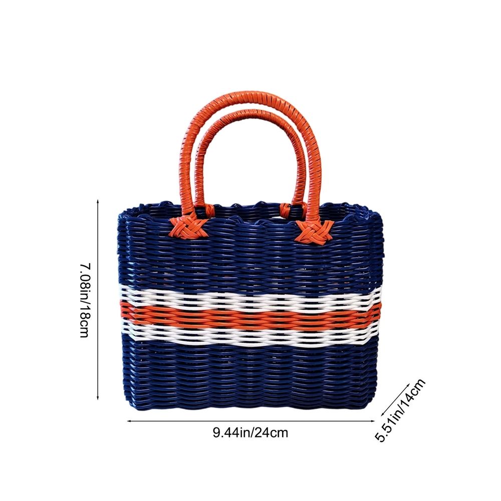 Imitation rattan basket with handle, woven straw design for fruit, vegetables, picnic, or groceries, ideal for outdoor use.