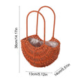 Rattan flower girl basket with handle, half moon straw wicker design, ideal for weddings, picnics, garden storage, or home decor.