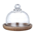 Mini dessert plate tray with glass lid, wood base, perfect for serving cupcakes, macarons, and cookies at parties or bakery displays.