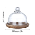 Mini dessert plate tray with glass lid, wood base, used for displaying cupcakes, macarons, and cookies at parties or home.