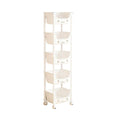 Cute 5-tier baby and kids' storage rack with smiling face design, lockable swivel wheels, ideal for bedrooms, playrooms, and kitchens.