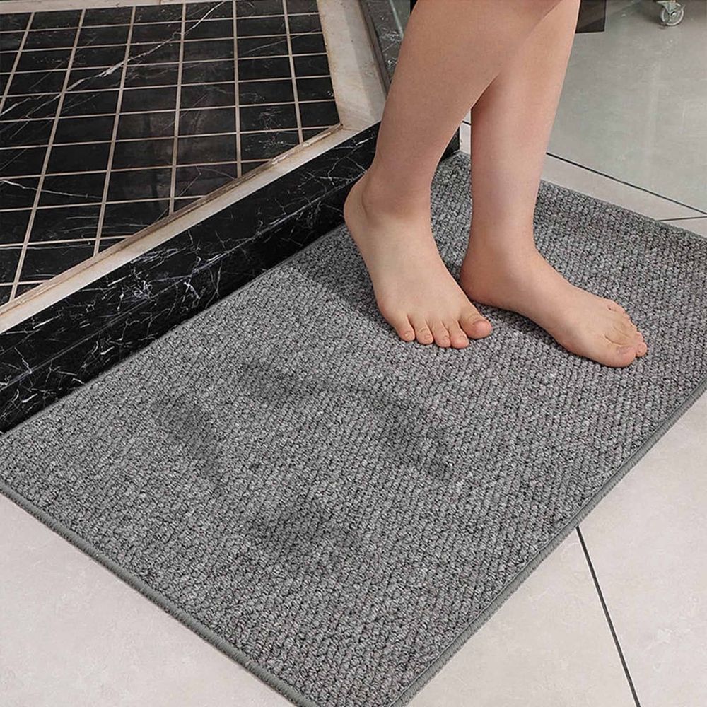 Faux sisal carpet floor mat with non-slip backing, washable and absorbent, ideal for entryways, living rooms, and kitchens.