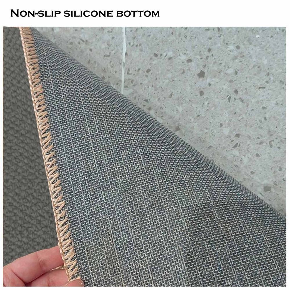 Faux sisal carpet floor mat with non-slip backing, washable, cuttable polyester, ideal for indoor entryways, living rooms, and bedrooms.