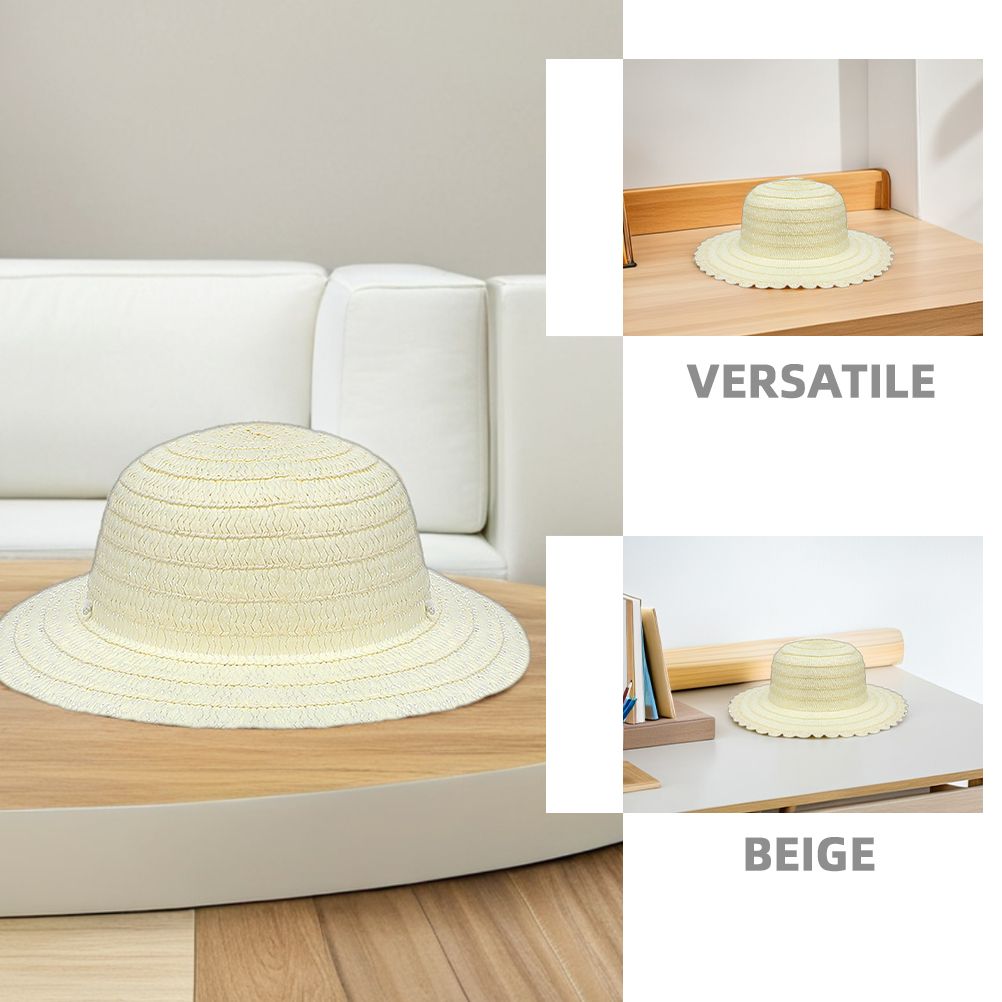 Four beige straw farmer hats for kids, ideal for outdoor play, summer parties, and artistic crafting activities.