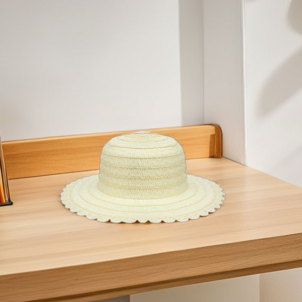 Four beige straw farmer hats for kids, ideal for outdoor play, summer parties, and artistic crafting activities.