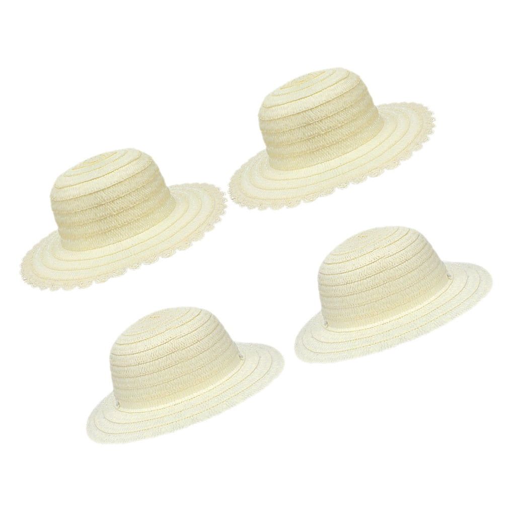 Set of four beige straw farmer hats for kids, perfect for outdoor play, summer parties, and creative dress-up activities.