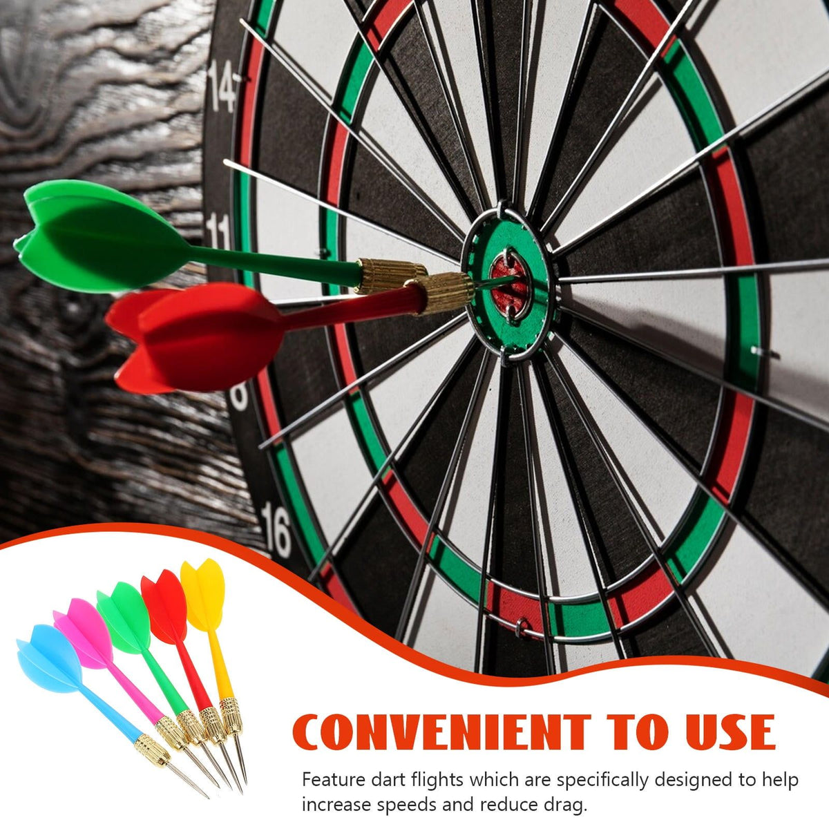 15-piece metal tip dart set with patterned flights for indoor and outdoor play, designed for kids' outdoor leisure and sports.
