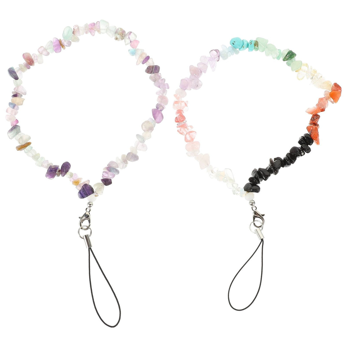 Two beaded crystal phone chains by Everything Baby, decorative accessories to prevent loss and add style to phones.