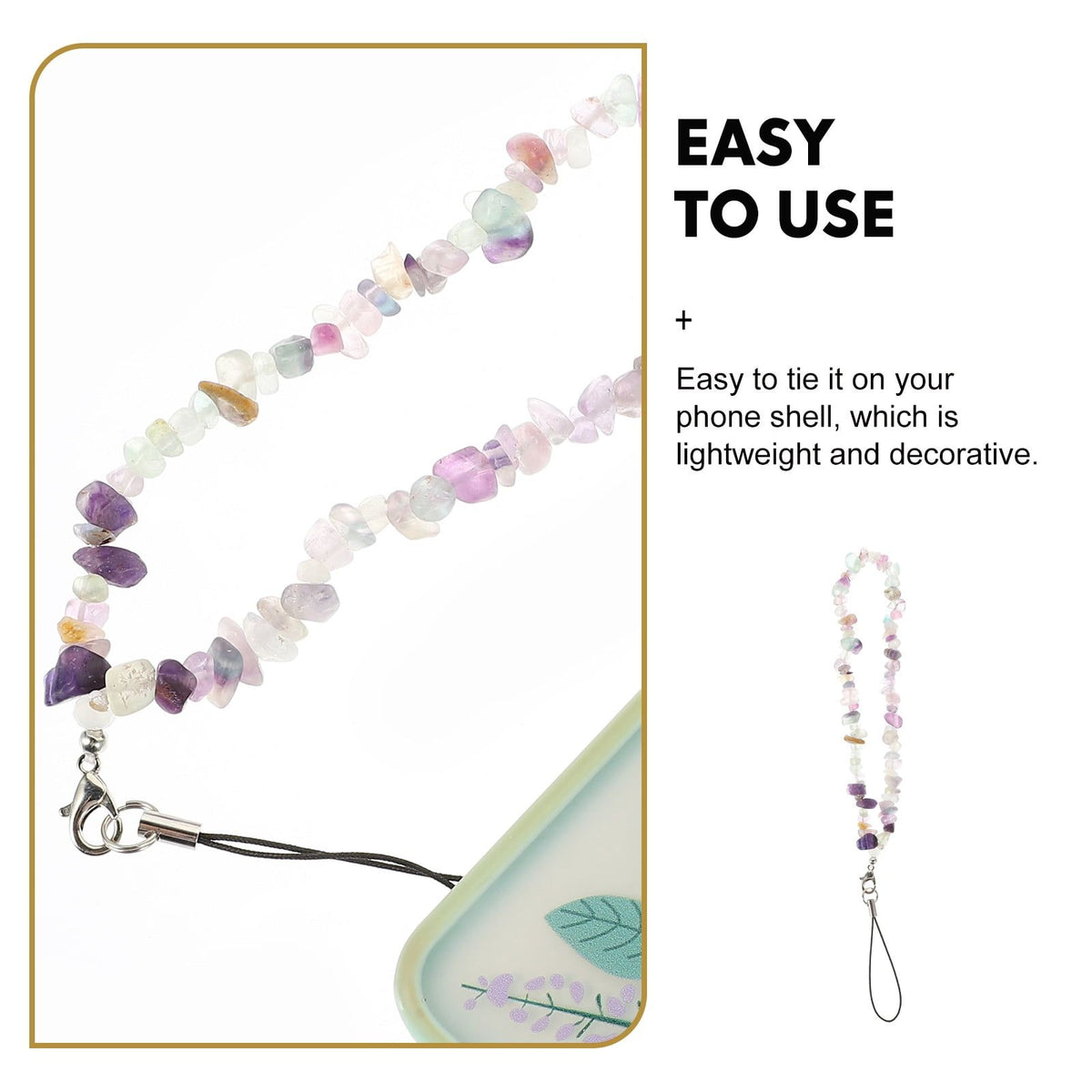 Two beaded crystal phone chains from Everything Baby, designed to prevent loss and add decorative charm for everyday use.
