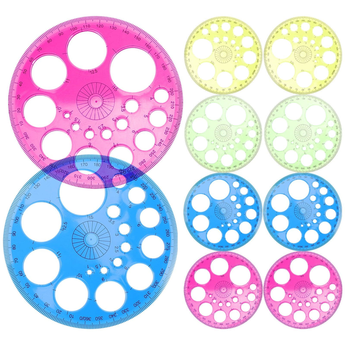 Set of 10 plastic protractors for students, circle measuring tools for outdoor play and educational activities, by Everything Baby.
